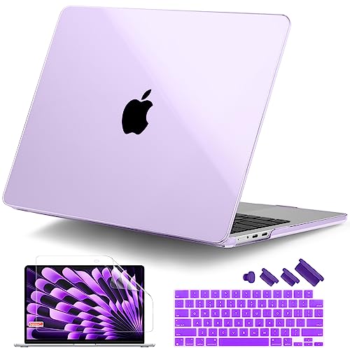 Image of DONGKE Compatible with MacBook Air 13 inch Case M5 M4 M3 M2 2026 2025 2024-2022 A3449 A3240 A3113 A2681, Plastic Hard Shell & Keyboard Cover for MacBook Air 13.6 inch, Crystal Purple