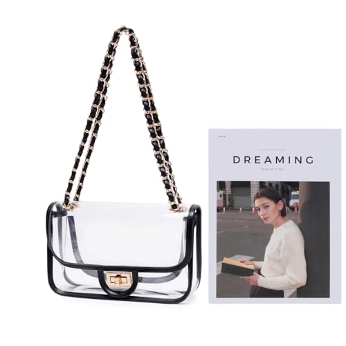 Image of Womens PVC Clear Purse Handbag with Chain Stadium Approved Clear Bag See Through Bag for Working and Concert