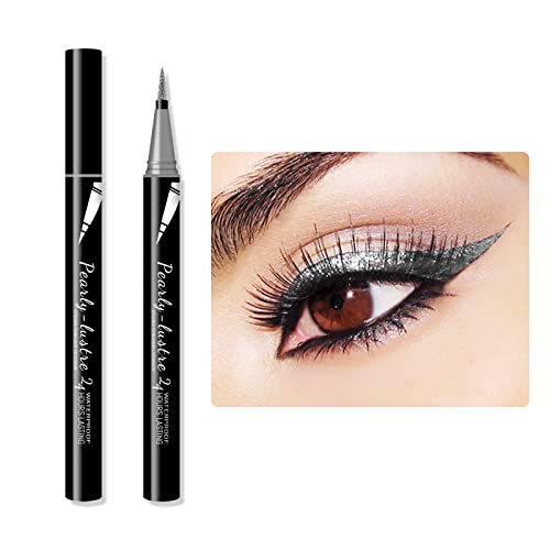 KYDA Liquid Glitter Eyeliner Pen, Pearl Shimmer High Pigment Liquid Eyeliner Makeup, Waterproof Long Lasting Eyeliner Liquid Pen, Colorful Bright Neon Color Liquid Eyeliner Pen-Silver