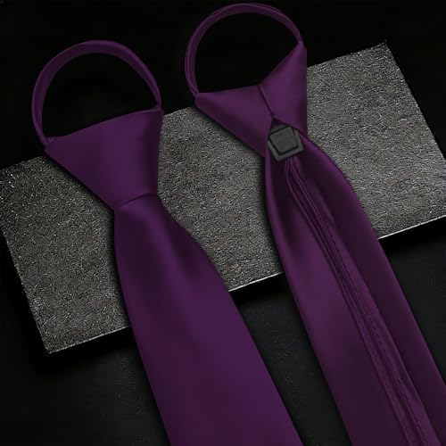 Image of YourTies Zipper Tie for Men Adjustable Pre-tied Satin Neckties and Pocket Square Set Solid Color Business Formal Wedding