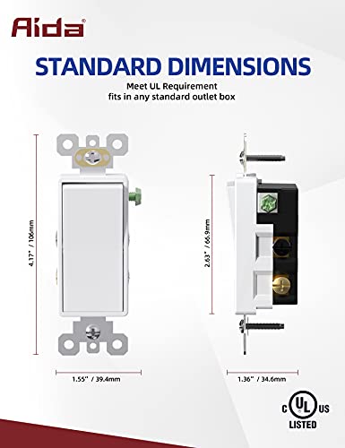 Aida 15 Amp 4 Way Decorator Self-Grounding Quiet Wall Decor Switch, Residential Grade, Ul Listed, Quickwire Push-In & Side Wired, 10 Pack, White #TOP2