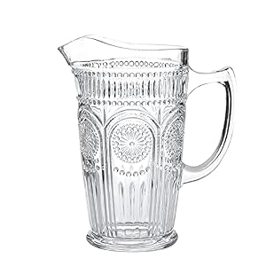 Kingrol 1.5L Glass Pitcher, 50oz Vintage Water Carafe Jug for Ice Tea, Homemade Juice, Beverages, Heat Resistant Borosilicate Glass Carafe