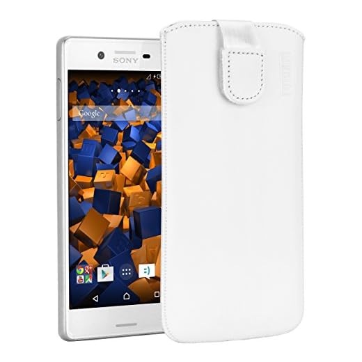 mumbi äkta läderfodral kompatibel med Sony Xperia X skal läder väska Case Wallet, vit