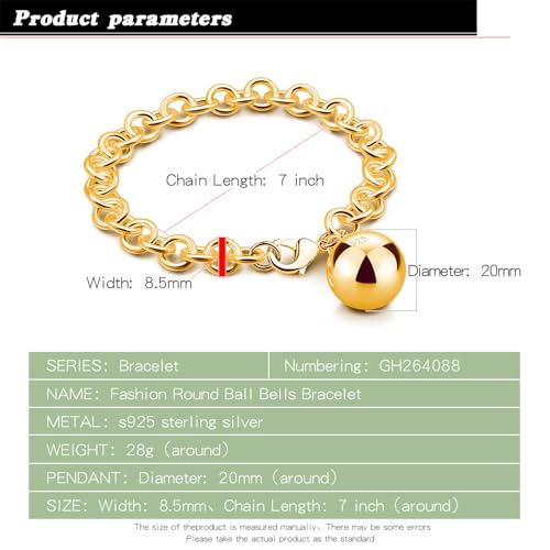 Women 925 Sterling Silver Round Cable Wire Link Bracelet Charm Heart-Bell-Square-Circle Pendant Chain Bangle Fine Jewelry Gift For Wife Her3