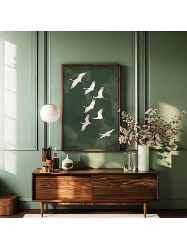 Affiche vintage d'art d'oiseau grues vertes 30x40 cm - 2