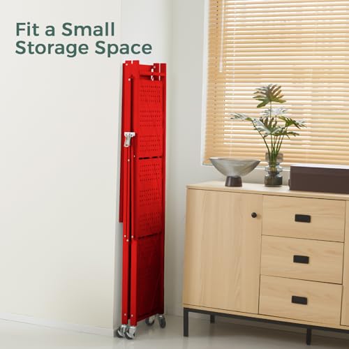 Image of DEANIC 4 Tier Foldable Storage Shelves with Wheels, Large Capacity Shelving Unit, Freestanding Metal Wire Shelf Rack, No Assembly Organizer Rack for Garage Kitchen, Basement, Pantry(Red Pack of 2)