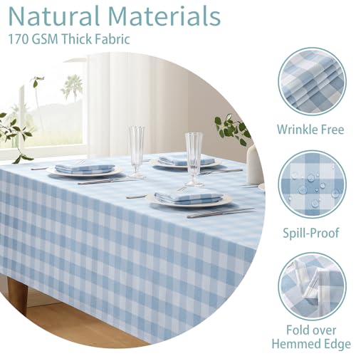 Veblandy Checkered Tablecloth Rectangle Waterproof Gingham Table Cloth Washable Buffalo Plaid Table Cover Wrinkle Free for Kitchen, Dining and Outdoor Picnic, 60 x 84 Inch, Light Blue and White by Veblandy - Used condition - Image 3