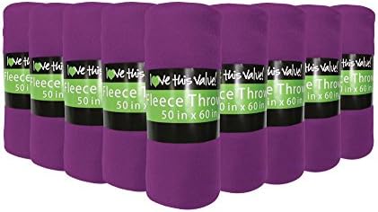12 Pack Wholesale Soft Comfy Fleece Blankets - 60" x 50" Cozy Throw Blankets (Purple)