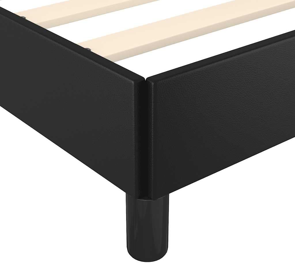 King Size Bed Frame Black Faux Leather Platform with Sturdy Engineered Wood Foundation, Modern Minimalist Bedroom Furniture, Easy Assembly No Box Spring Needed