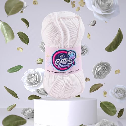 Image of NESTNHAVEN Cotton Candy 100% Cotton Yarn - (100g, 185 Meters) - Luxury Yarn for Crochet, Amigurumi, Embroidery, Toys, Garments, Flowers and Hobby, Projects. (White) | (500 Gm)