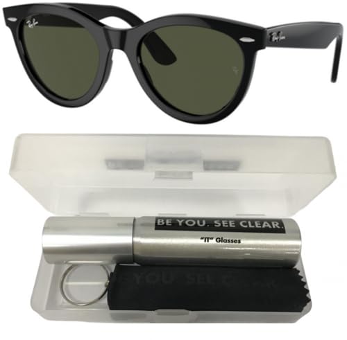 Ray-Ban RB2241 Sunglasses Bundle: RB 2241 WAYFARER WAY 901/31 Black/Green Crystal Standard and Eyewear Cleaning Kit2