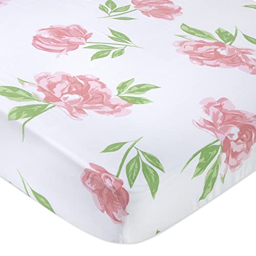Image of Standard Microfiber Fitted Crib Sheets for Baby Girl, Boy & Neutral, 2 Pack - 28x52 (Roses & Flowers)