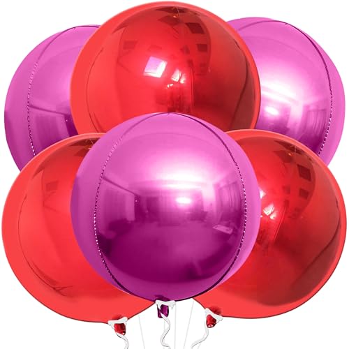 Image of KatchOn, Metallic Red and Pink Balloons - Big, 22 Inch, Pack of 6 | Valentines Balloons for Valentines Day Decorations | Galentines Balloons, Galentines Day Decorations | Birthday, Anniversary Decor