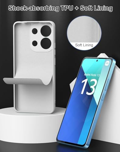 Image of DIZORO Compatible with Mi Redmi Note 13 5G Back Cover with Upgraded Square Edges for Camera Protection Shockproof Flexible Matte Liquid Silicone Mobile Phone Case (White.)