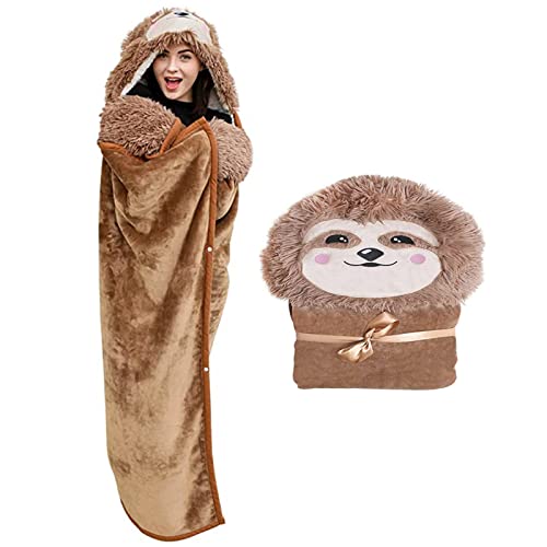 Faultierdecke zum Anziehen Erwachsene Kuscheldecke Hoodie Decke Braune Warm Weich,Kuscheldecke Flauschig zum anziehen, tragbare Decke Wearable Blanket als TV Decke Cover