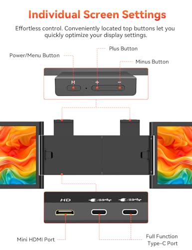Image of Laptop Screen Extender, One Cable Connetion (Windows & Mac), 14 inch 1080P Dual Screen, USB-C HDMI Wireless & Wired Travel Extended Display, Triple Monitor for 12-16.5 inch Laptop, Support MacBook M1 /M2 /M3