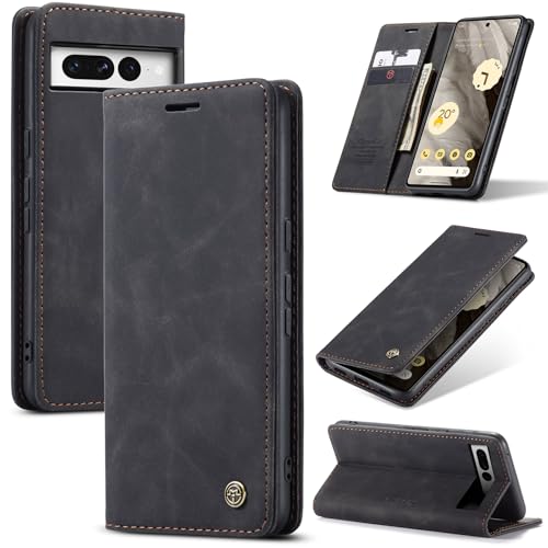 Azororo Handyhülle für Google Pixel 7 Pro 5G Hülle Premium Lederhülle Flip Case Magnet Tascher Kartenfach Standfunktion Klapphülle Schutzhülle für Google Pixel 7 Pro Schwarz