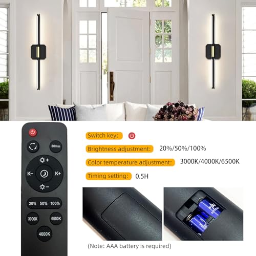 Aruesi Battery Operated Wall Sconces Set of 2, 28.3"10000mAh Rechargeable Wireless Wall Lamp, 360° Rotate wall light with Remote & Touch Control, 3000K-6500K Black Gold for Bedroom Living Room Vanity — view 6