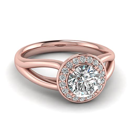 Image of 55Carat Choose Your Gemstone Split Shank 0.75 Carat Diamond CZ Ring Rose Gold Plated Round Shape Split Shank Engagement Ring Matching Jewelry Wedding Jewelry Easy to Wear Gifts US Size 4 to 12