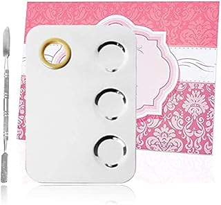 KissDate Makeup Palette 6x4inch Stainless Steel 3-well Nail-art Cosmetic Artist Mixing Palette with Spatula Tool for Mixing Foundation Silver