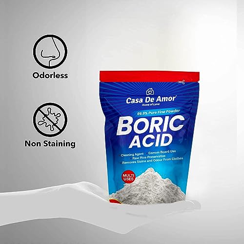 Casa De Amor Multi-Purpose Boric Acid 99.9% Pure Fine Powder- Highly Effective for Carrom Board, Rice Preservative, Multi-Purpose, Anhydrous (450 gms)