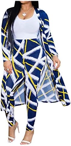 Womens 2 Piece Outfits Strips Floral Print Open Front Cardigan and Pants Set