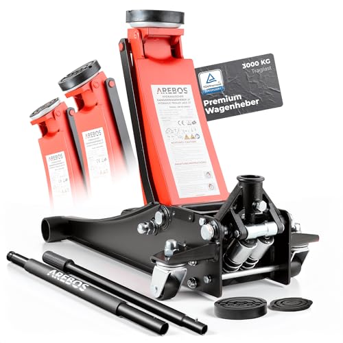 Arebos Cric hydraulique 3 t avec Une Hauteur de Levage de 85 à 500 mm, avec 3 Patins en Caoutchouc...