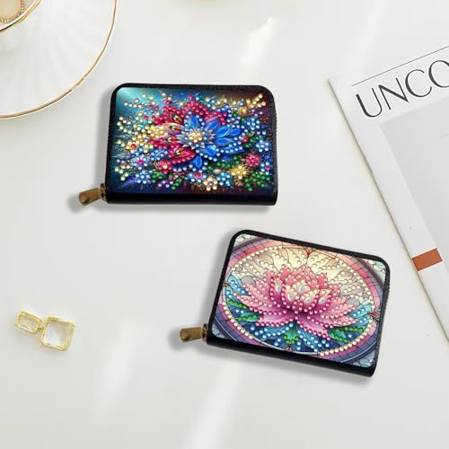 NanBaDa 4pcs Flowers Pattern Diamond Art Painting Minimalist Wallet DIY Rhinestone Painting Art Kit Credits Card Pocket Organizer Storage Bag Handmade Craft Gift for Holidays and Everyday Use by NanBaDa - Used condition - Image 4