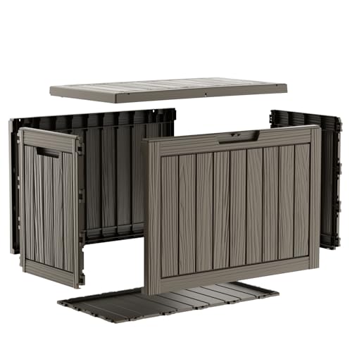 Image of 55 Gallon Outdoor Storage Box Waterproof, UV Resistant Resin Deck Box for Patio Furniture, Outside Storage Box for Garden Tools, Patio Cushions, Grey