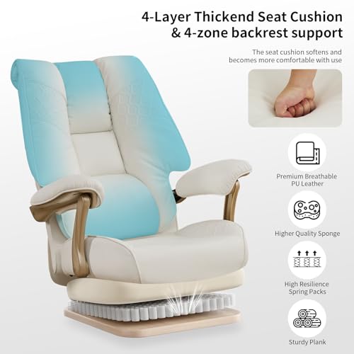 Image of EXCEBET Big and Tall Executive Office Chair with Footrest, 400LBS Capacity Ergonomic High-Back Desk Office Chair with Lumbar Support, Padded Armrests & Thick Cushion, White PU Leather Chairs