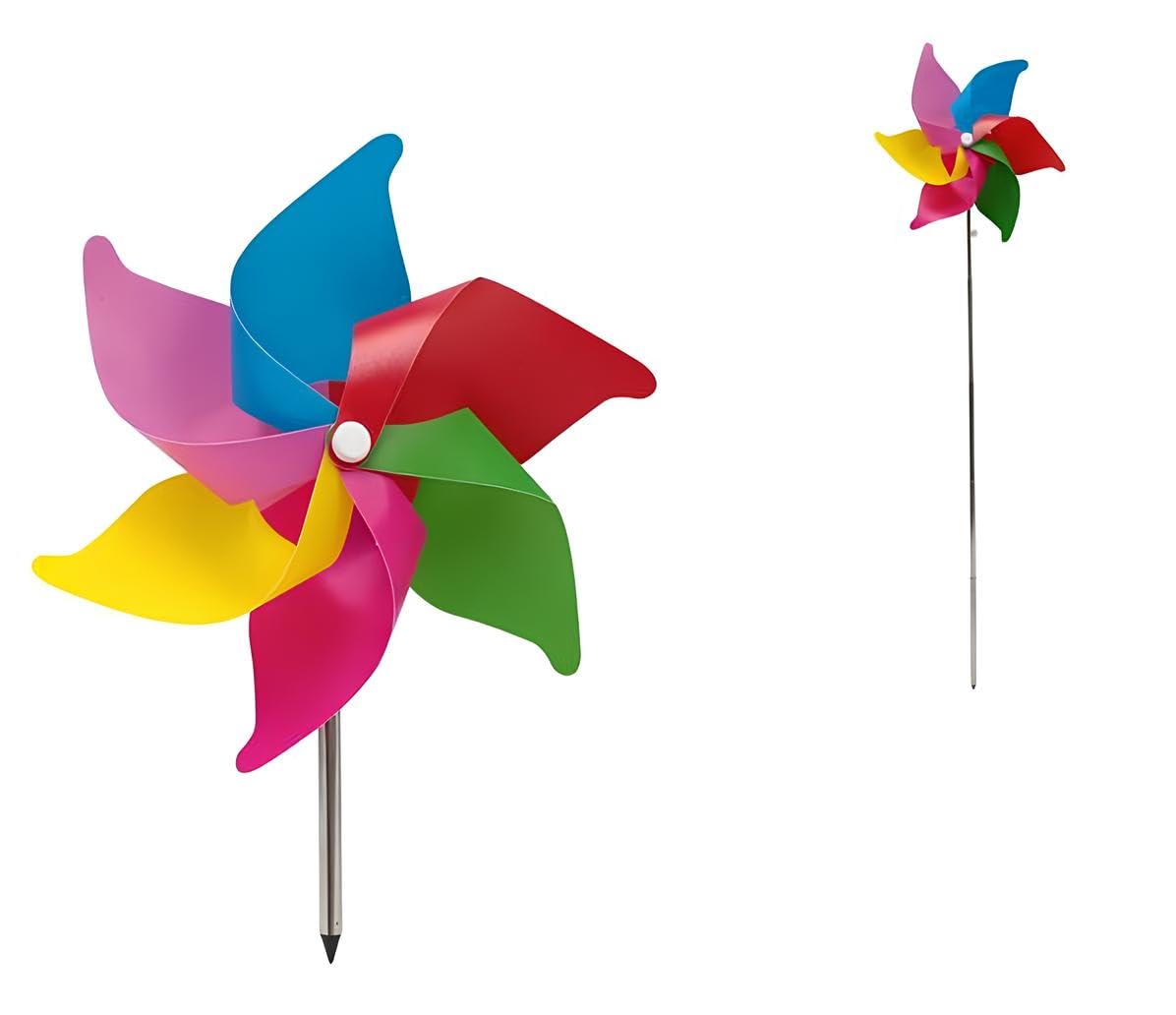 Molinillo de viento generico para jardín, 20 cm de diámetro, extensible hasta 72 cm, metal, colores arcoíris, resistente