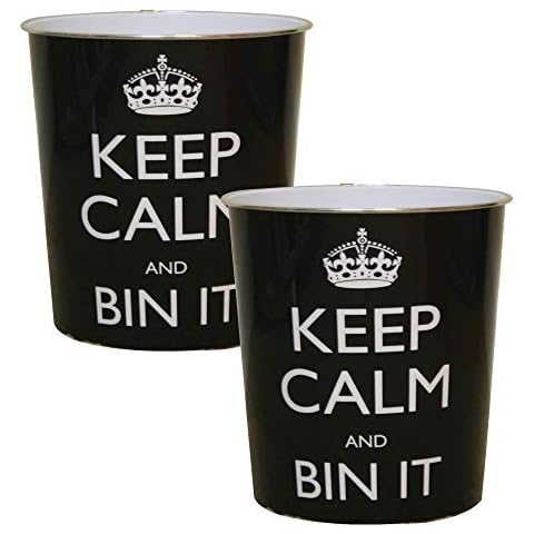 JVL Keep Calm Black Waste Paper Bins Cover