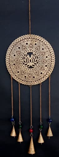 Mie Creations Morrocan Art Wall Decor Lotus Flower With Rustic Bells | Mandala Medallion Wall Art | Zen, Reiki, Meditation, Spiritual Décor | Return Gifts For Housewarming- Antique Golden 25'' #TOP7