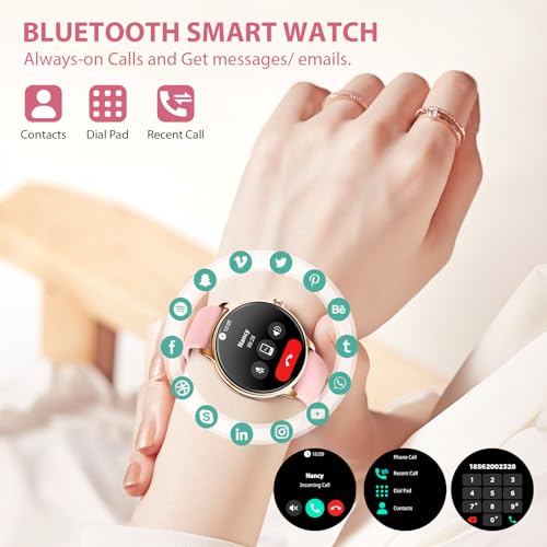 Image of Smart Watch for Women, Ultra-Slim 1.32 inch AMOLED Answer /Make Call, 100+ Sport Modes, Female Health /HR /Sleep, 2 Straps, IP68 Waterproof, Fitness Tracker for iPhone Samsung Android