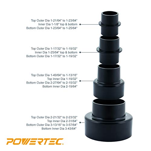 Powertec 70297 Modular Step 4 In 1 Adapter - Shop Vac Dust Collector Hose Fittings #TOP2