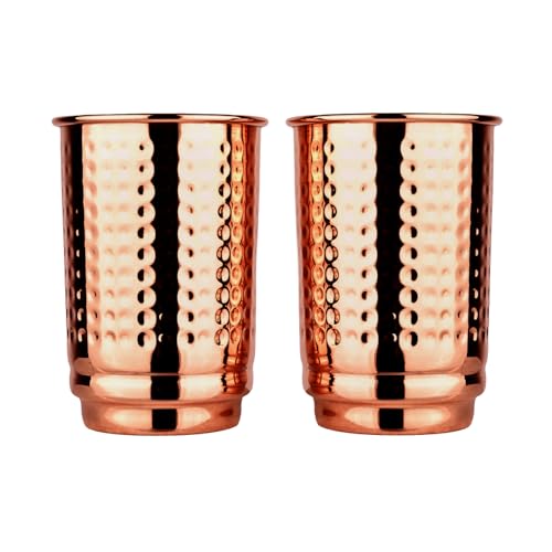 HealthGoodsIn Pure Copper Cups Set of 2 - Hammered Copper Tumblers and Copper Cups for water 11.8 oz (350 mL), Ayurvedic Copper Cups for Daily Use