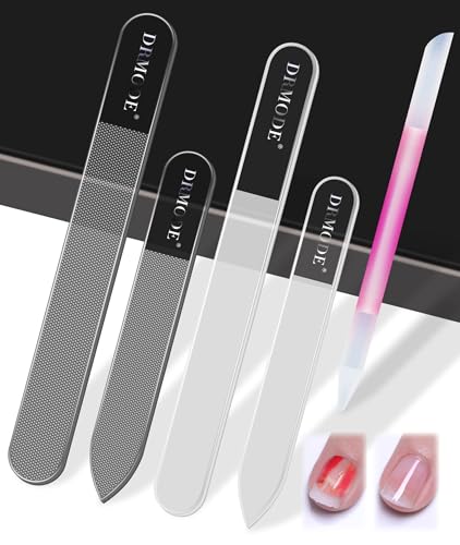 Glass Nail File Buffer with Case - 5PCS Nail Buffer and Nail Shiner Kit Glass Cuticle Pusher Nail Care for Men Women Nail Files for Natural Acrylic Nails Fingernail Files Manicure Tool