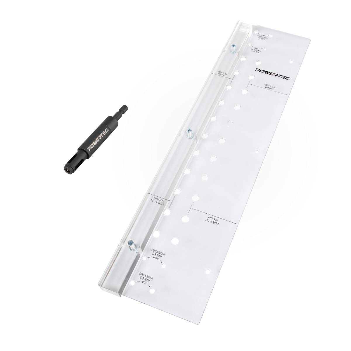 POWERTEC Shelf Pin Jig with 1/4" Self Pin Bit, Self Centering Drill Bit for 3/8' Holes, Woodworking Tool for Installing Shelf Pegs & Making Shelves &