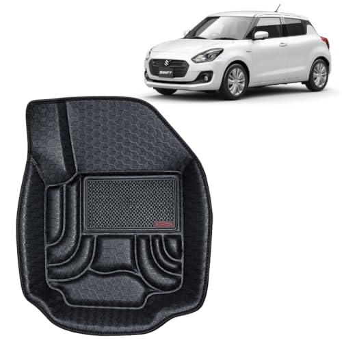 Image of OTO2EYE Car Floor Mat 4.5D Compatible for Maruti Suzuki Swift (2018 to 2020) All Model, 100% Waterproof Tray Shape, Set of 3 Pieces, Top Notch PVC 4.5D Foot Mat, Washable, 1 Year Warranty