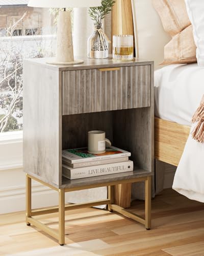 Image of Masupu Fluted Nightstand,Modern Night Stand Wood Bedside Table with Storage Drawer Side End Table for Bedroom,Office,Gray