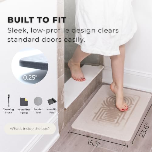 MAZE OASIS - 5X Faster Drying - Premium Stone Bath Mat – Absorbent Diatomaceous Earth Bath Mats for Bathroom Non Slip – Rapid Dry Stone Bathmat & Shower Floor Mat – Serenity Sterling - Image 3