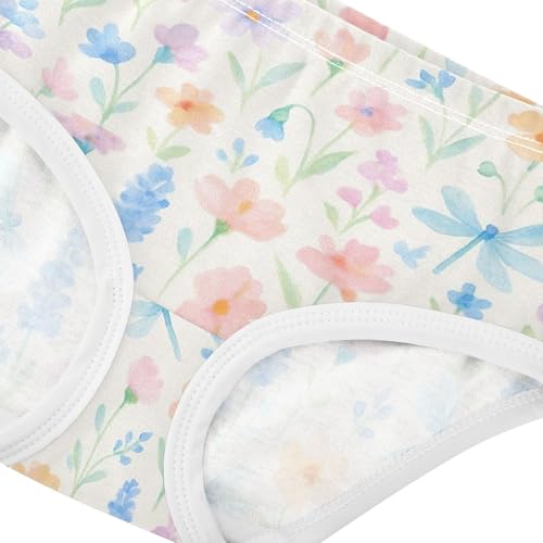 Joisal Cotton Toddler Girls Underwear Watercolor Wildflowers Beige Panties Little Girl Cartoon Briefs Undies Kids 2t4