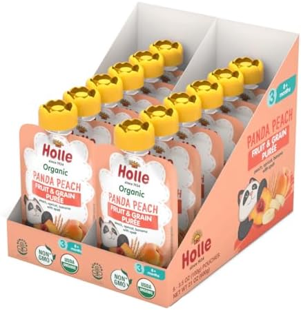 Holle Organic Baby Food Pouches, Peach Banana Apricot Spelt, 12 Pack