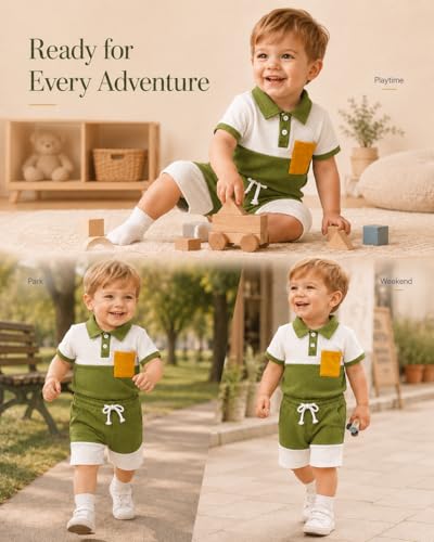 ChuYuKu Toddler Boy Outfits Polo Shirt Color Block Shorts Set — view 3