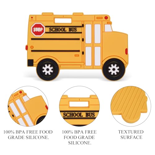 Image of Baby Silicone Teether,Sensory Chew Toys,BPA Free Soft and Effective Infant Teething Pain Relief Toys,Freezer Safe,Food Grade Silicone,Best Shower Gift for Boys and Girls (School Bus)