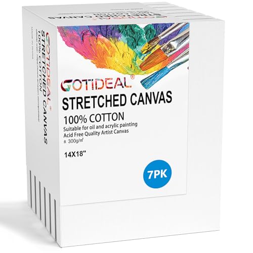 Image of GOTIDEAL Stretched Canvases for Painting, 14x18 Inch Set of 7, Primed White