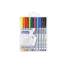 Doms F9 Liner Set of 10 Assorted Shades| 0.5 mm Unique Push Resistant Metal Tip| Water Based Ink| Ideal For Writing, Drawing & Sketching