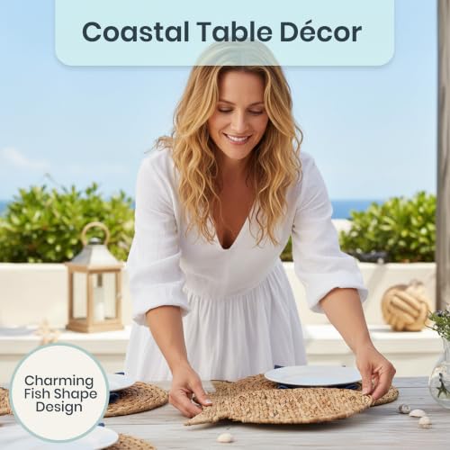 Woven Fish Placemats Set of 4 (12"x17") – Water Hyacinth Placemats Indoor – Farmhouse Placemat for Dining Table – Boho Place mats – Wicker Rattan Place mats by Nautical Crush Trading - Used condition - Image 5