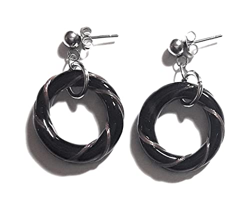 Boucles d'oreilles pendantes Benny noires 3,5 cm Lungo en verre