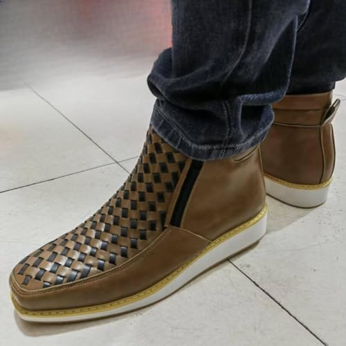 Zenfaze Handcrafted Western Cowboy Boots for Men, Men's Square Toe Leather Double Zipper Hand-Woven Cowboy Petatillo Boot4